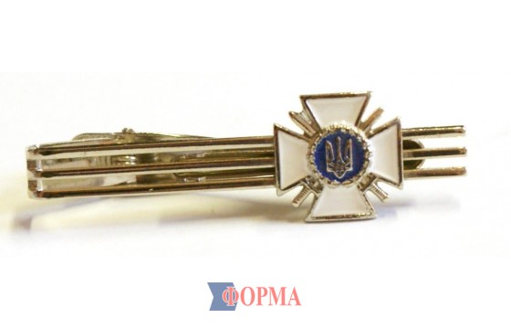Затискач для краватки металевий (сріблястий з білим хрестом)